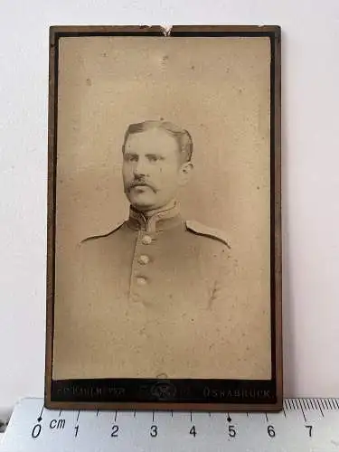 CDV Foto Portrait Soldat in Uniform Atelier Fr. Kahlmeyer Osnabrück Bahnhofplatz