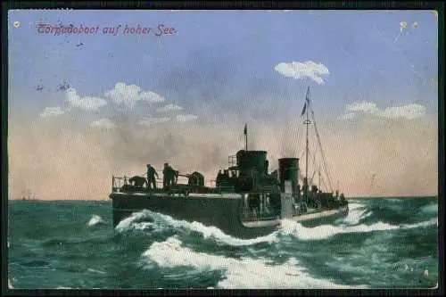 AK 1.WK Deutsches Kriegsschiff Torpedoboot auf hoher See Kaiserliche Marine 1914