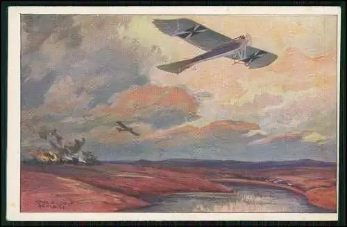 AK R. Schulze Flugzeug Militärtauben Flug über Masurischen Seen Ostpreußen 1914