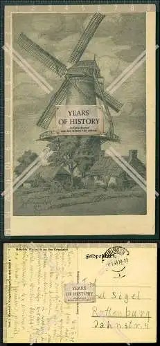 AK Windmühle Kriegsgebiet Kriegszeichnungen Feldpost 1910 gelaufen J. Marschalls