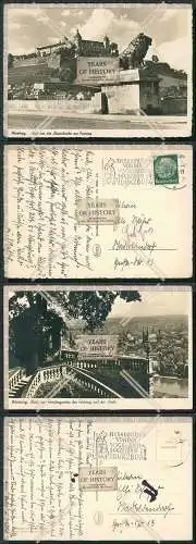 AK 2x Würzburg Blick Löwenbrücke zur Festung Marienberg 1942 gel. Sonderstempel