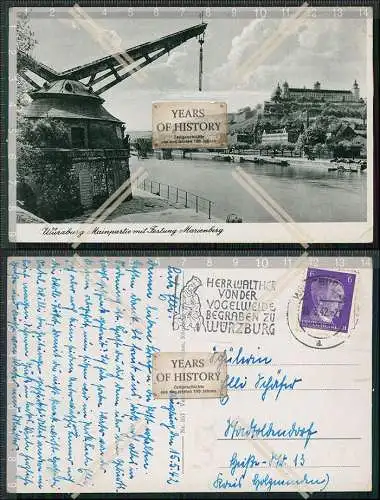 AK Würzburg Alter Kran Blick zur Festung Marienberg 1942 gel. Sonderstempel