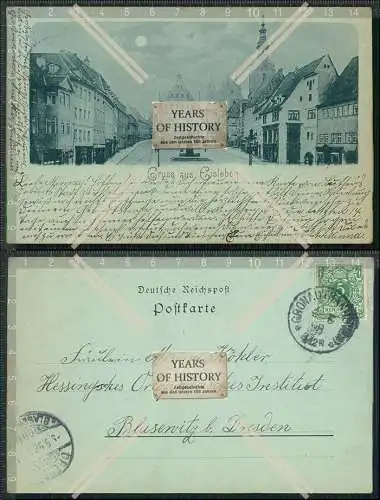 AK Mondschein Eisleben S.-Anhalt 1898 gel. Markt Andreaskirche Lutherdenkmal