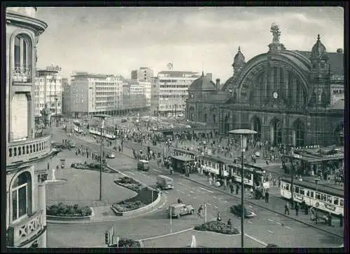 AK Frankfurt Main Hauptbahnhof Reisende Straßenbahn viele Autos alte Werbung uvm