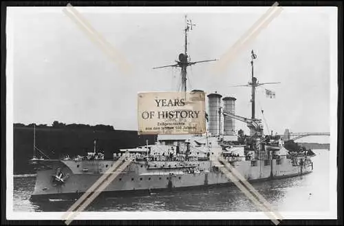 Foto SMS Braunschweig 1902 Linienschiff im Kaiser Wilhelm Kanal unter Brücke K