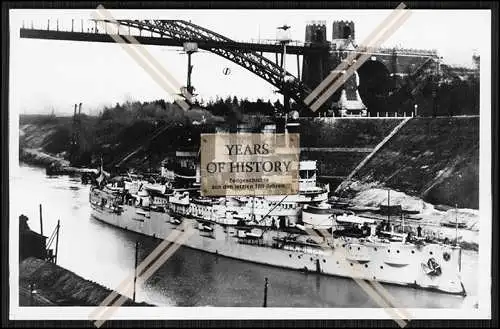 Foto SMS Deutschland 1904 Linienschiff im Kaiser Wilhelm Kanal Hochbrücke 