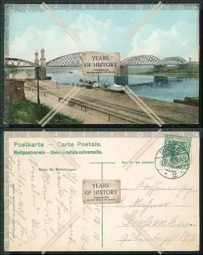 AK Riesa Elbe Sachsen Elbbrücke Anleger Dampfschiff 1910 gelaufen