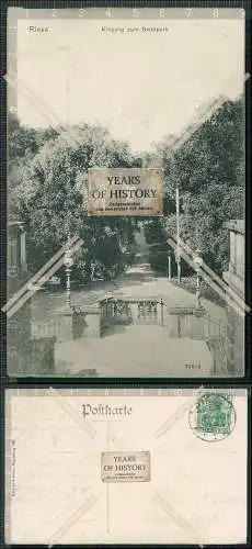 AK Riesa an der Elbe Sachsen Eingang zum Stadtpark 1908 gelaufen