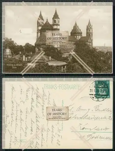 Foto AK Trinks Postkarte Worms am Rhein Dom 1928 gelaufen