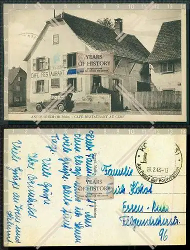 Orig. AK Andolsheim Haut-Rhin Grand Est Cafe Au Cerf Restaurant 1943 gelaufen