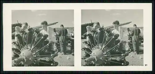 Stereo-Foto Fliegen..Bild Nr. 31 Flugzeug Aircraft Motor Reparatur Feldflugplatz