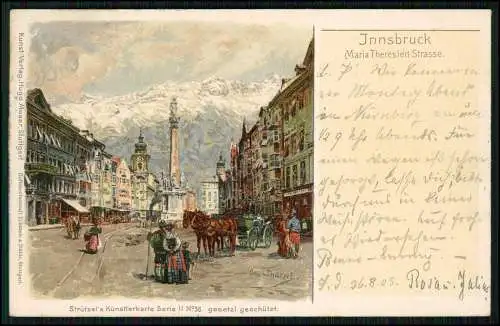 AK Künstler Litho Strützel Otto Innsbruck Tirol Maria Theresien Straße 1905 gel.