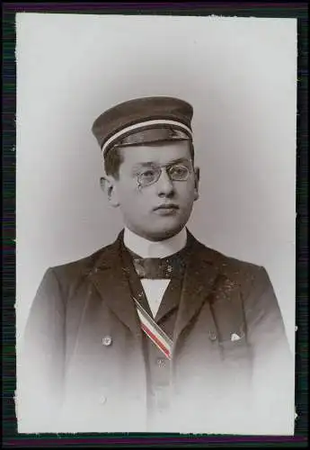 Foto CDV Formst Student in Couleur mit Band und Mütze