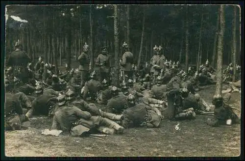 Foto AK 1. WK Soldaten mit Pickelhaube Rast im Wald Nürnberg 1908 gelaufen