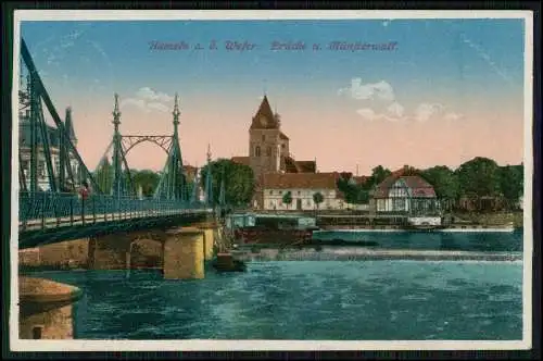 AK Hameln der Weser Niedersachsen, Münsterwall, Brücke 1919 gelaufen