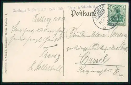 AK Feldbergturm im Schwarzwald, Stempel Gasthaus zum Feldbergturm 1913 gelaufen