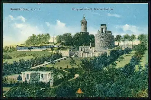 AK Brandenburg an der Havel Kriegerdenkmal und Bismarckwarte 1912 gelaufen