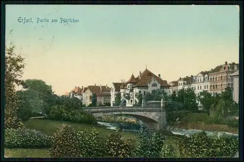 AK Erfurt in Thüringen, Pförtchen Brücke zum Villenviertel 1918 gelaufen