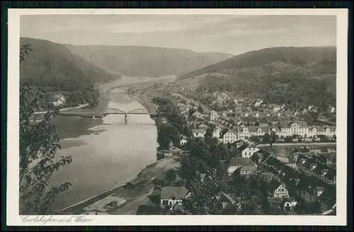 AK Karlshafen an der Weser Blick auf den Ort mit Brücke 1928 gelaufen