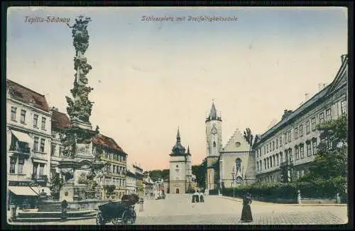 AK Teplice Teplitz Schönau Schlossplatz mit Dreifaltigkeitssäule 1916 gelaufen