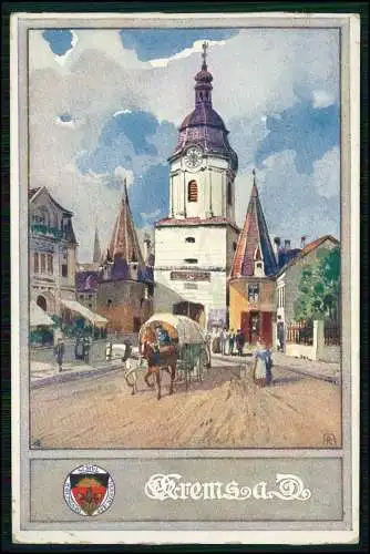 AK Deutscher Schulverein Nr. 175 Krems a. D. Straßenpartie Torturm 1916 gelaufen