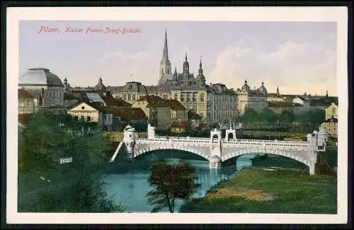 AK Plzeň Pilsen Stadt Kaiser Franz Josef Brücke Stadtpanorama 1903