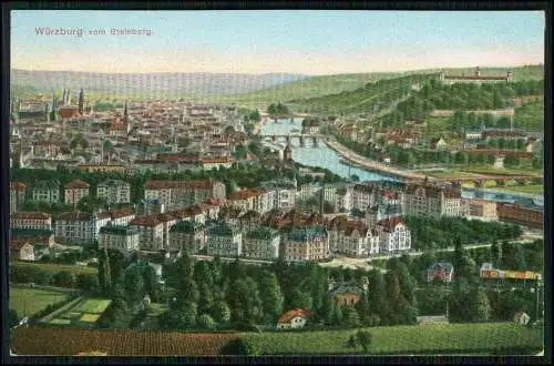 AK Würzburg am Main Unterfranken Blick auf den Ort vom Steinberg 1913 gelaufen