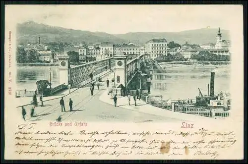 AK Präge Relief Linz Donau Oberösterreich, Brücke und Urfahrt 1900 gelaufen