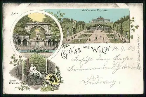 AK Lithographie Wien, Schönbrunn Parterre, Ruine, Kaiserbrunnen 1898