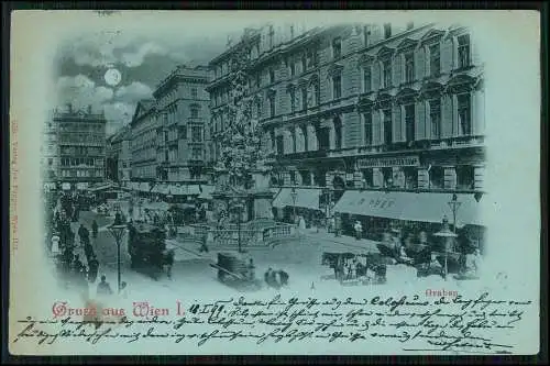 AK Litho Wien Graben Straße im Mondschein Dreifaltigkeit 1899 gelaufen