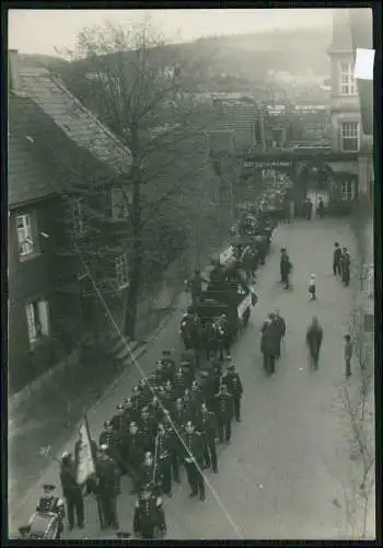 Foto 17×12cm Feierlichkeit Fest mit Feuerwehr uvm 1938 Straßenumzug Ruhrgebiet ?