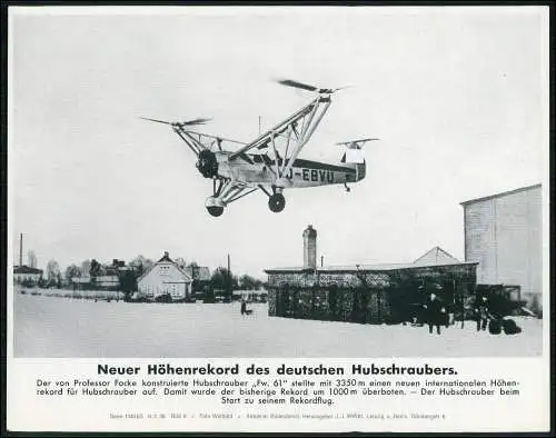 Foto 23x18cm Bilderdienst Höhenrekord deutscher Hubschraubers Focke-Wulf Fw 61