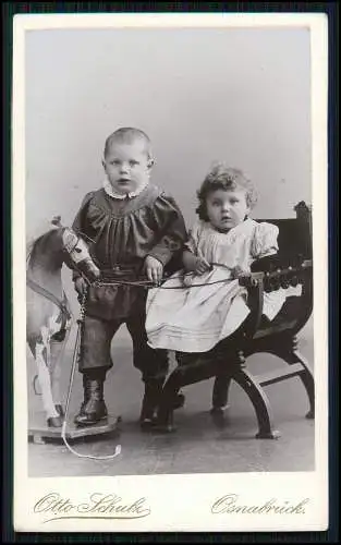 CDV - Fotografie Otto Schulz, Osnabrück Domhof 4 a Großes Pferd Spielzeug Kinder