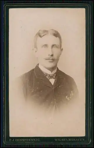 CDV - Fotografie P. J. Zehnpfennig Wilhelmshaven, Portrait Mann mit Zwierbelbart