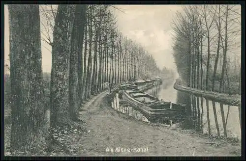 AK 1. WK Saint Simon Aisne  Flusskanal Treideln ? 1916 Feldpost gelaufen