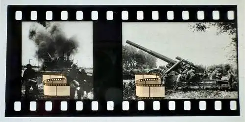 Zelluloid Dia-Negativ-Film Foto 4x 3,5cm - Geschütz Flak feuert Wehrmacht