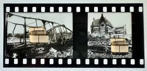 Zelluloid Dia-Negativ-Film Foto 4x 3,5cm - Kriegszerstörungen Frankreich