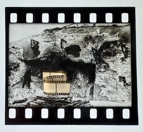 Zelluloid Dia-Negativ-Film Foto 4x 3,5cm Maginot Linie zerstörter Bunker Shelter