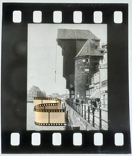 Zelluloid Dia-Negativ-Film Foto 4x 3,5cm - Polen Gdańsk Danzig Krantor 1939