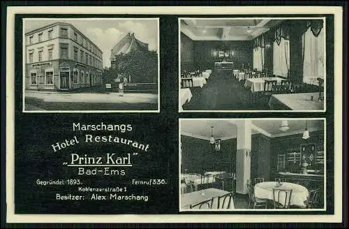 AK Bad Ems an der Lahn, Hotel Restaurant Prinz Karl 1918