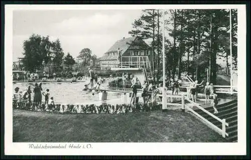 AK Hude in Oldenburg Waldschwimmbad viele Badegäste Karte gelaufen