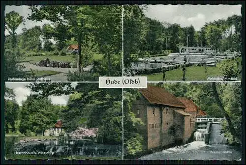 AK Hude in Oldenburg Wassermühle Waldschwimmbad Herrenhaus Witzleben gelaufen