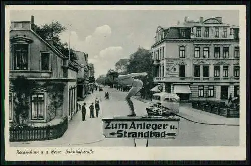 AK Nordenham Bahnhofstraße Geschäftshaus Bus Wegweiser zum Anleger u. Strandbad