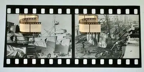 2x Zelluloid Dia-Negativ-Film Foto - Kriegsmarine - 4x 3,5 cm Kriegsschiff Werft