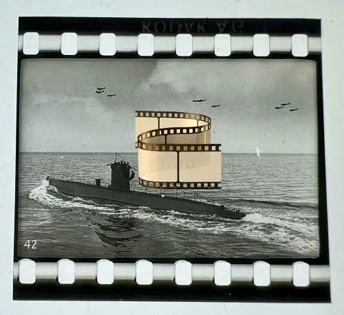 Zelluloid Dia-Negativ-Film Foto - Kriegsmarine - 4x3,5cm U-Boot Unterseeboot