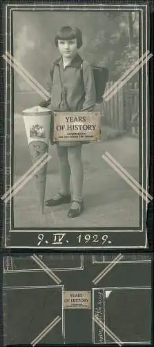 Foto Kinderportrait Mädchen Zuckertüte Schulranzen 1. Schultag 1929 Leipzig