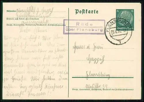 3x AK Ganzsache Landpoststempel Rüde Mittelangeln Ryde über Flensburg 1937 gel.