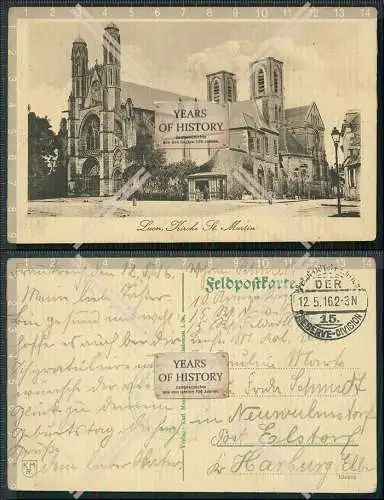 AK 1.WK Laon Aisne Eglise Saint-Martin de Laon 1916 Feldpost gelaufen