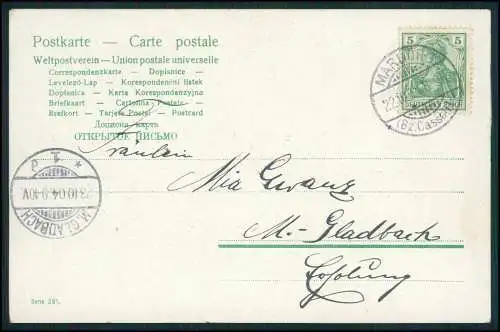 Künstler AK lachender feiner Herr Augen schielen Mund offen weiße Zähne 1904 gel