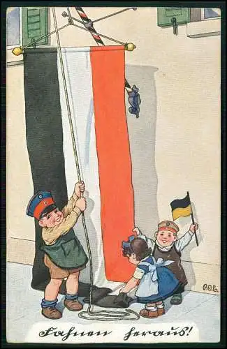 AK Kinder hissen schwarz-weiß-rote Fahne, Propaganda, Kaiserreich 1913 gelaufen